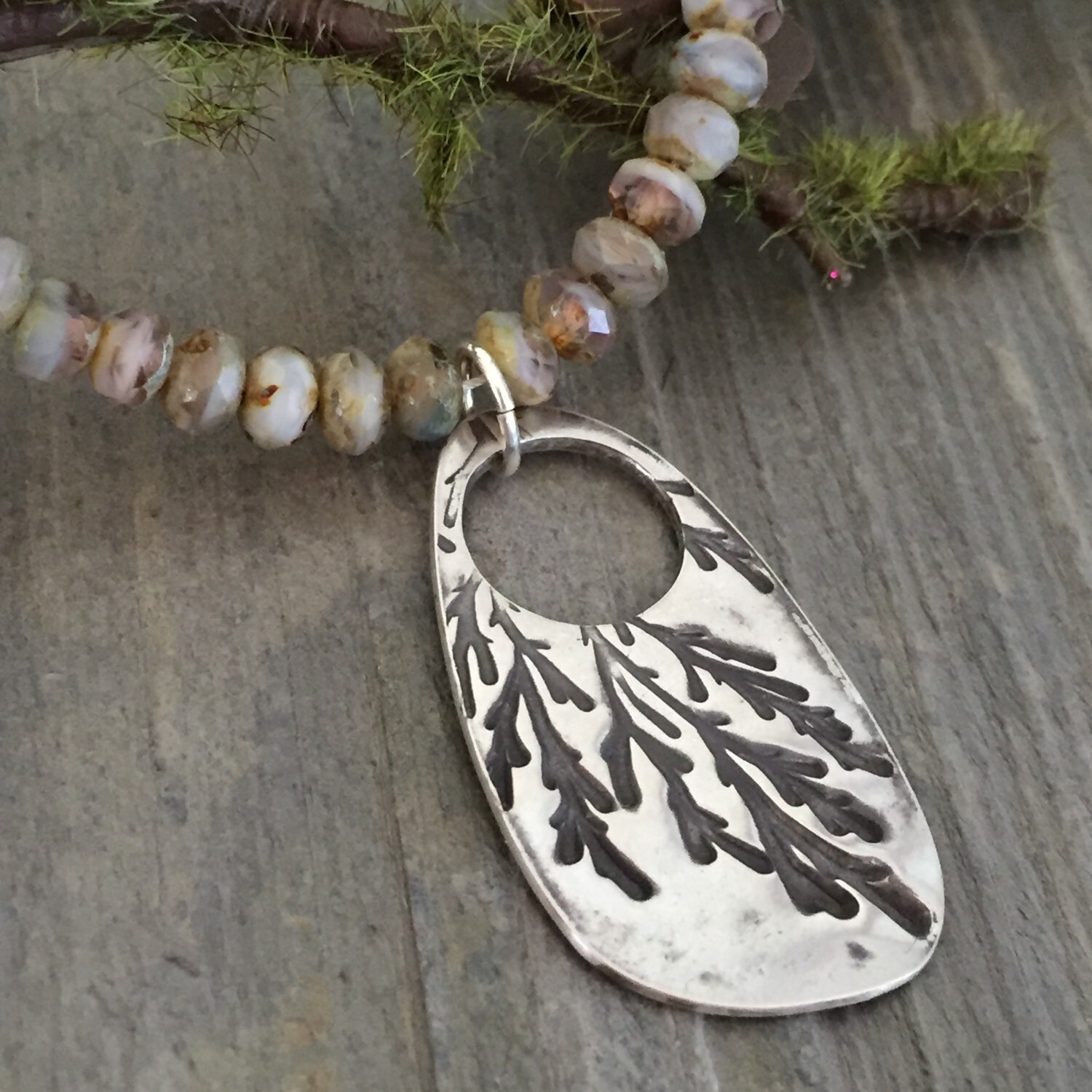 Sterling Silver Evergreen Necklace Recycled Silver Stamped