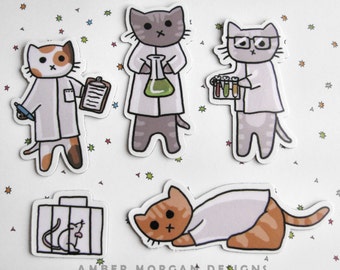 Cute Cat Magnet Set, Refrigerator Magnets, Cubicle Decor, Science Cats, Nerdy Cats, Fridge Magnet, Cute Kitty Magnet, Funny Cat Magnets