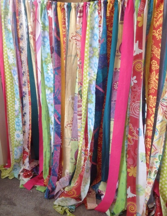 Boho Curtains Rustic Rag Fabric Ribbon Garland Backdrop