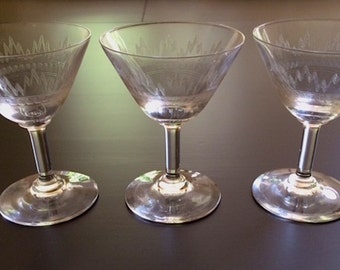 Three Mousseline Wine Glasses, Fine Crystal Stemware, c. 1930s, Vintage Crystal Barware