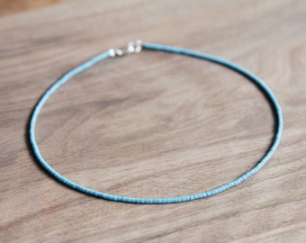 Turquoise Blue // Tiny Seed Beads Choker Necklace // Blue Beaded Choker