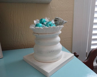 Shabby Cottage multi use Pillar Dish,Candy Dish, Card Holder, Candle holder