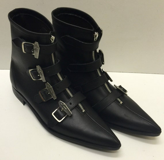 Dawn Coffin Buckle Winklepicker Boots in Black Leather
