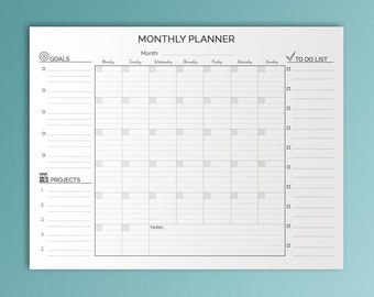 Monthly Planner Big Happy Planner Printable Lined Letter Size Undated Monthly To Do Monthly Wall Calendar Monthly Agenda. Instant Download