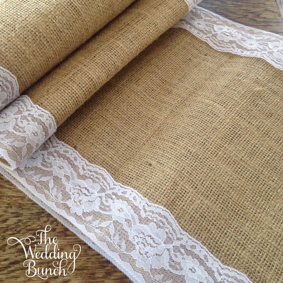 Items similar to 2.8m Hessian & Lace Table Runner on Etsy