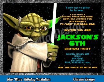 Yoda Invitation, Star Wars Invitation, Star Wars Birthday Invitation, Star Wars Invitation, Printable Yoda Invite, Digital File