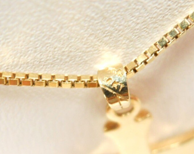 Storewide 25% Off SALE Vintage 14k Italian Gold Box Chain Necklace & 14k Gold Diamond Cut Cross Pendant Featuring Gothic Revival Design Insp