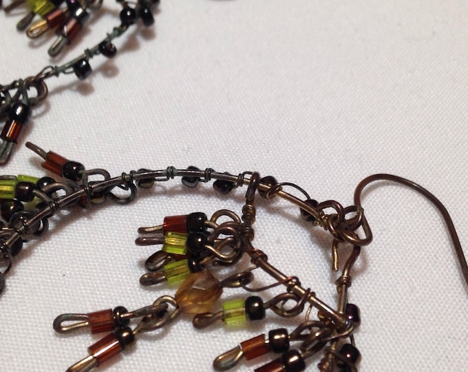 Storewide 25% Off SALE Vintage Beaded Chandelier Hoop Earrings Featuring Earth Tone Segmented Beads With Wire Frame Design