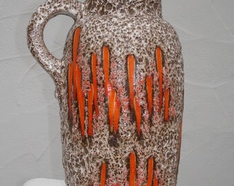 Orange 70s Scheurich lava - handle vase