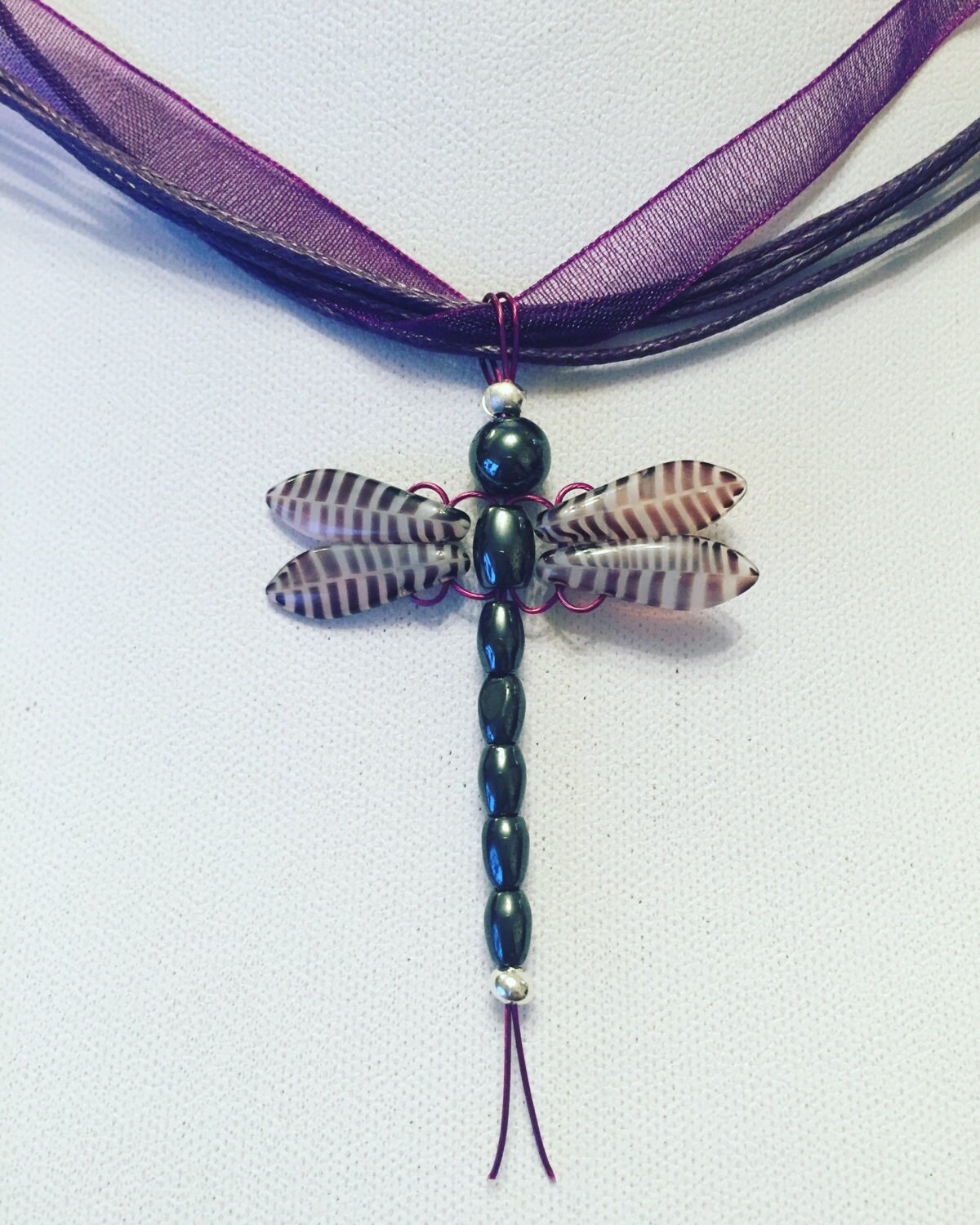Dragonfly necklace dragonfly pendant beaded dragonfly