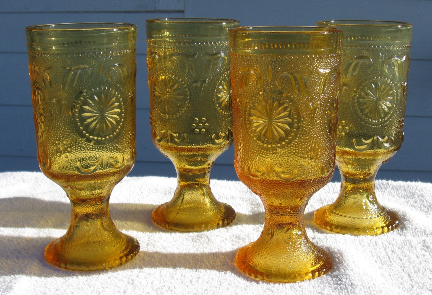 Amber glass goblets Brockway Glass Co American Concord