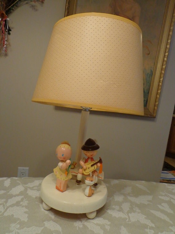 Vintage Nursery Lamp Wood Carved Hand Painted Germany Child