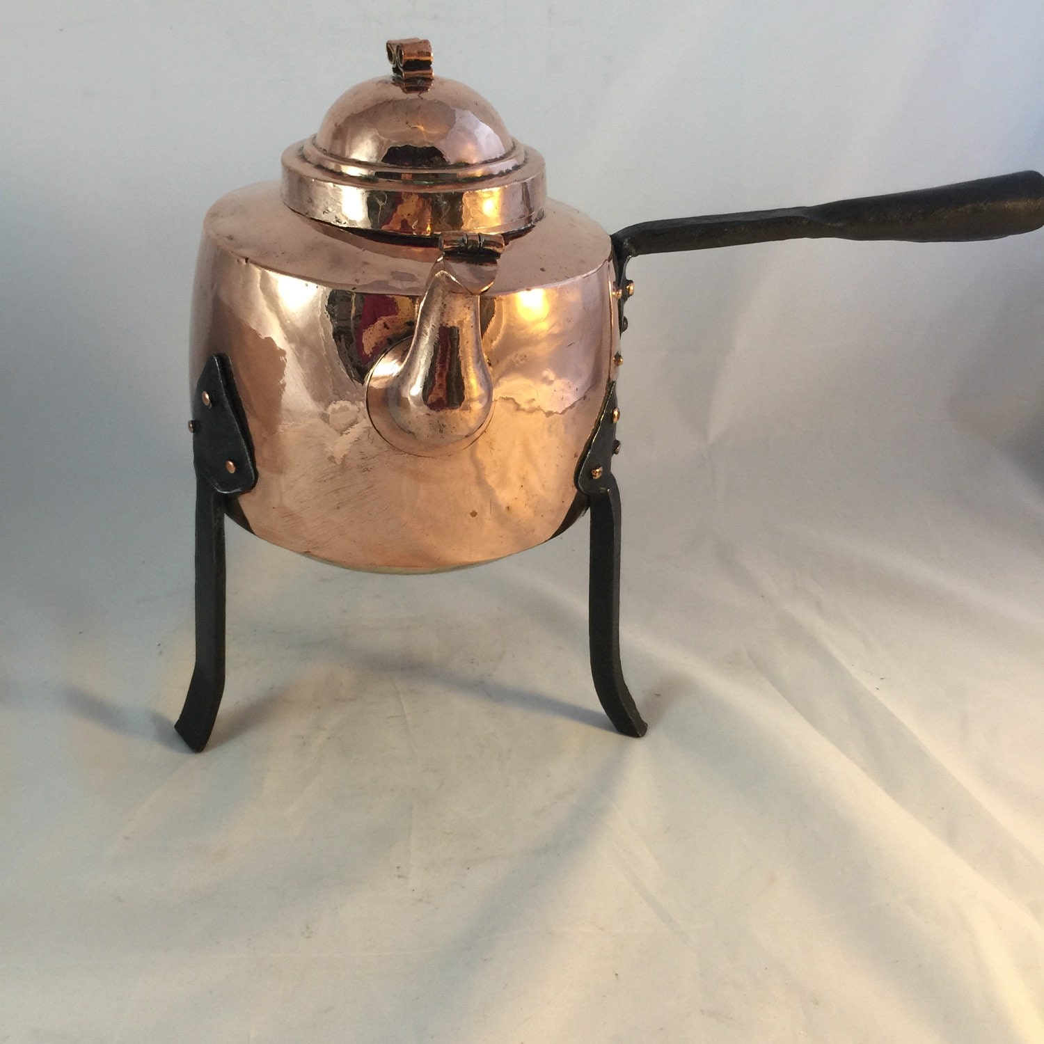Antique Copper Kettle On Stand From Sweden