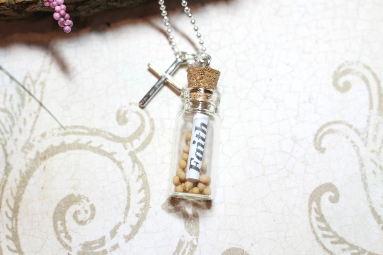Real Mustard Seed Christian Faith Glass Necklace Mustard seed
