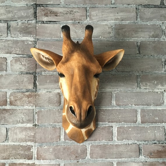 stuffed giraffe head wall mount