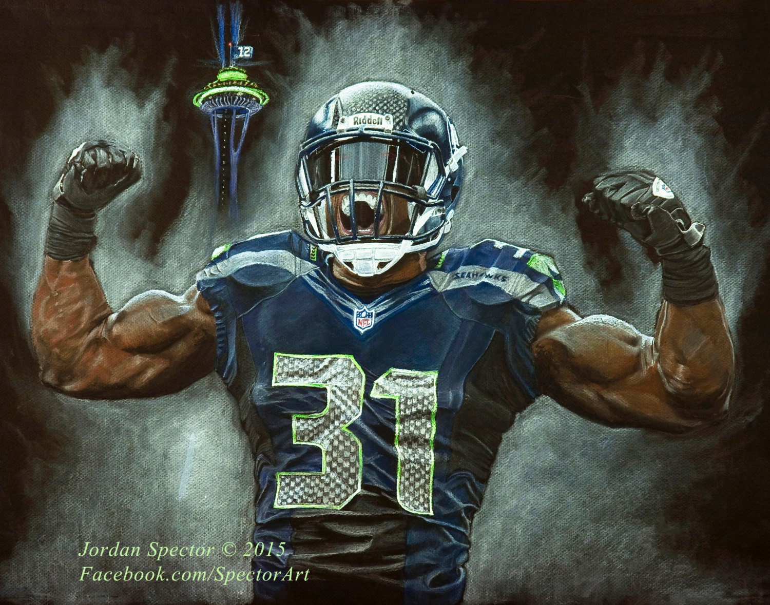 Seattle Seahawks Kam Chancellor Art Print 12th Man by SpectorArt