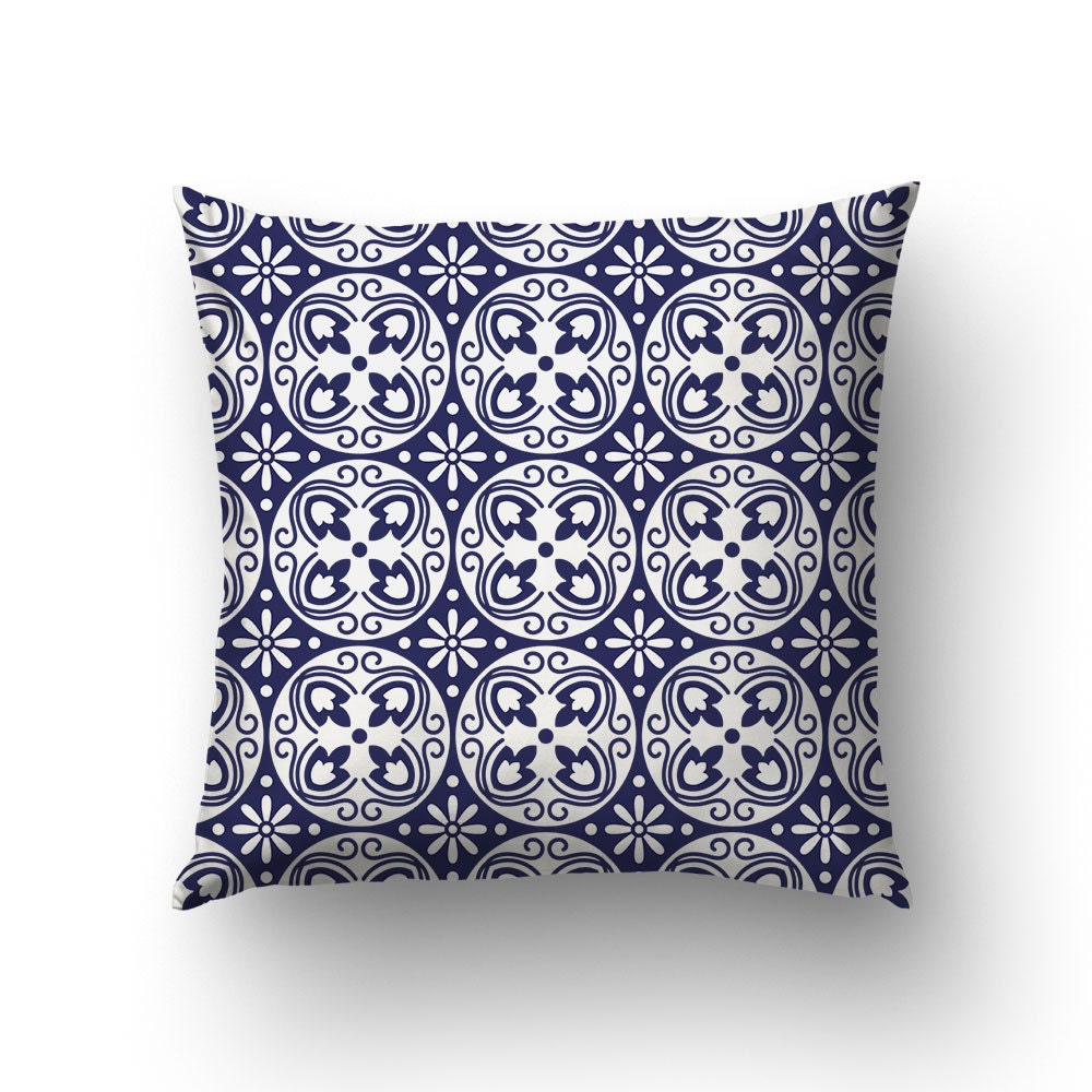 Blue Tile Pillow Spanish Decor Modernist Pillows Throw