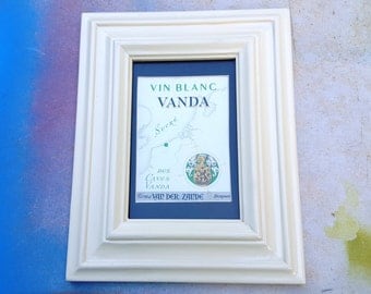 Framed Vintage Wine Label, Antique Label, Bar Decor, Kitchen Decor, Vintage Label, Vin Blanc Vanda, Des Caves Vanda