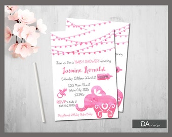 Elephant Baby Shower Invitation, It's a Girl, Little Peanut Baby Shower, Watercolor Pink Baby Shower, Girl Baby Shower, PRINTABLE