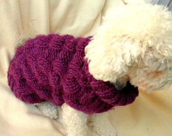 Cabled Dog Sweater - PET Clothing, Small Dog Sweater, Hand Knit Dog clothes, Purple sweater by BubaDog