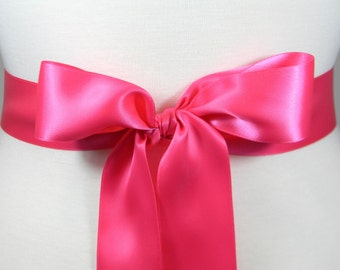 Hot Pink Bridal Sash, Plain Satin Wedding Belt, Satin Bridal Belt, Simple Satin Ribbon Wedding Dress Belt, 1.5" Plain Bridal Sash, LAUREN
