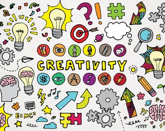 Creativity Clipart - Arts and science clipart, back to school, brain clipart, gears clipart, thought bubble, thinking clipart, learning