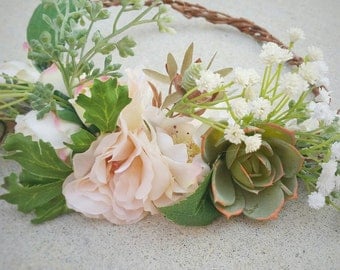 Floral Crown, Wedding Crown, Flower Hairpiece, Succulent Crown, Headpiece, Boho Crown, Whimsical Crown, Silk Flower Crown, Rustic