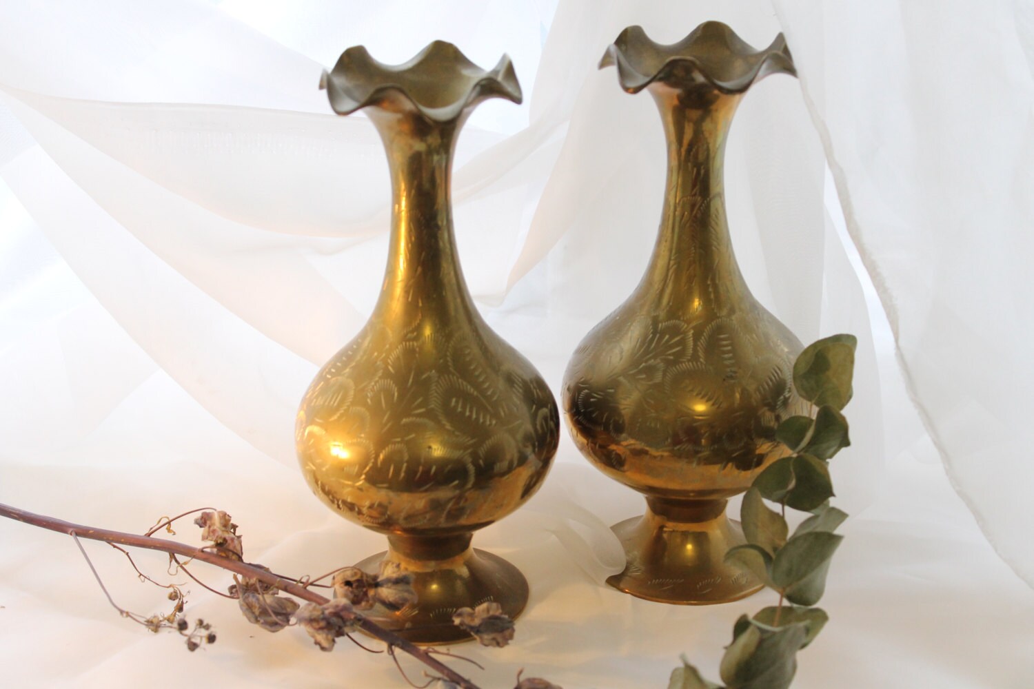 Large Vintage Solid Brass Indian Vases India By Vintagepeppercorn 5083