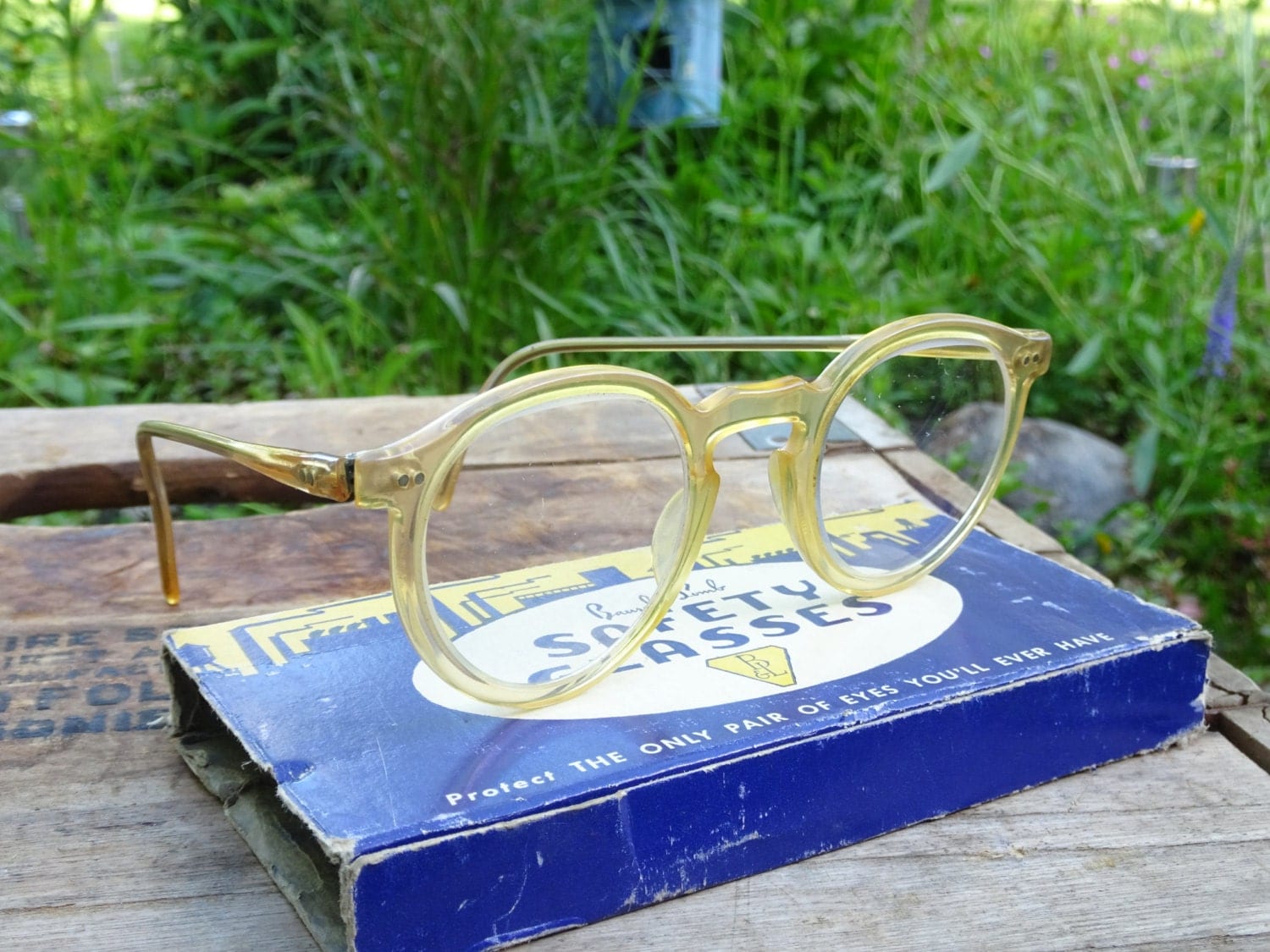 Vintage Bausch & Lomb Safety Glasses 22 Amber Frame