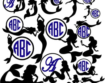 Mermaid silhouettes, Mermaid clipart, Mermaid svg, Seamaid SVG Monogram Frames, Mermaid Monogram Svg, Water Nymph svg, dxf, png