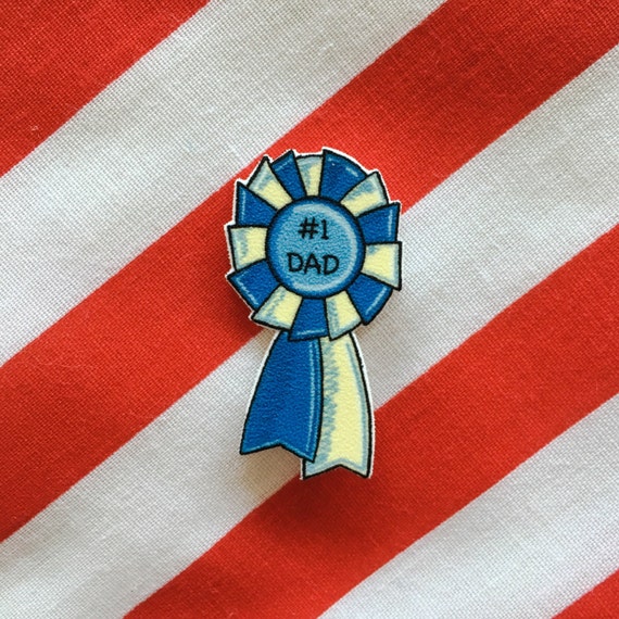 number 1 dad rosette pin badge by mrdanswonderarium on etsy