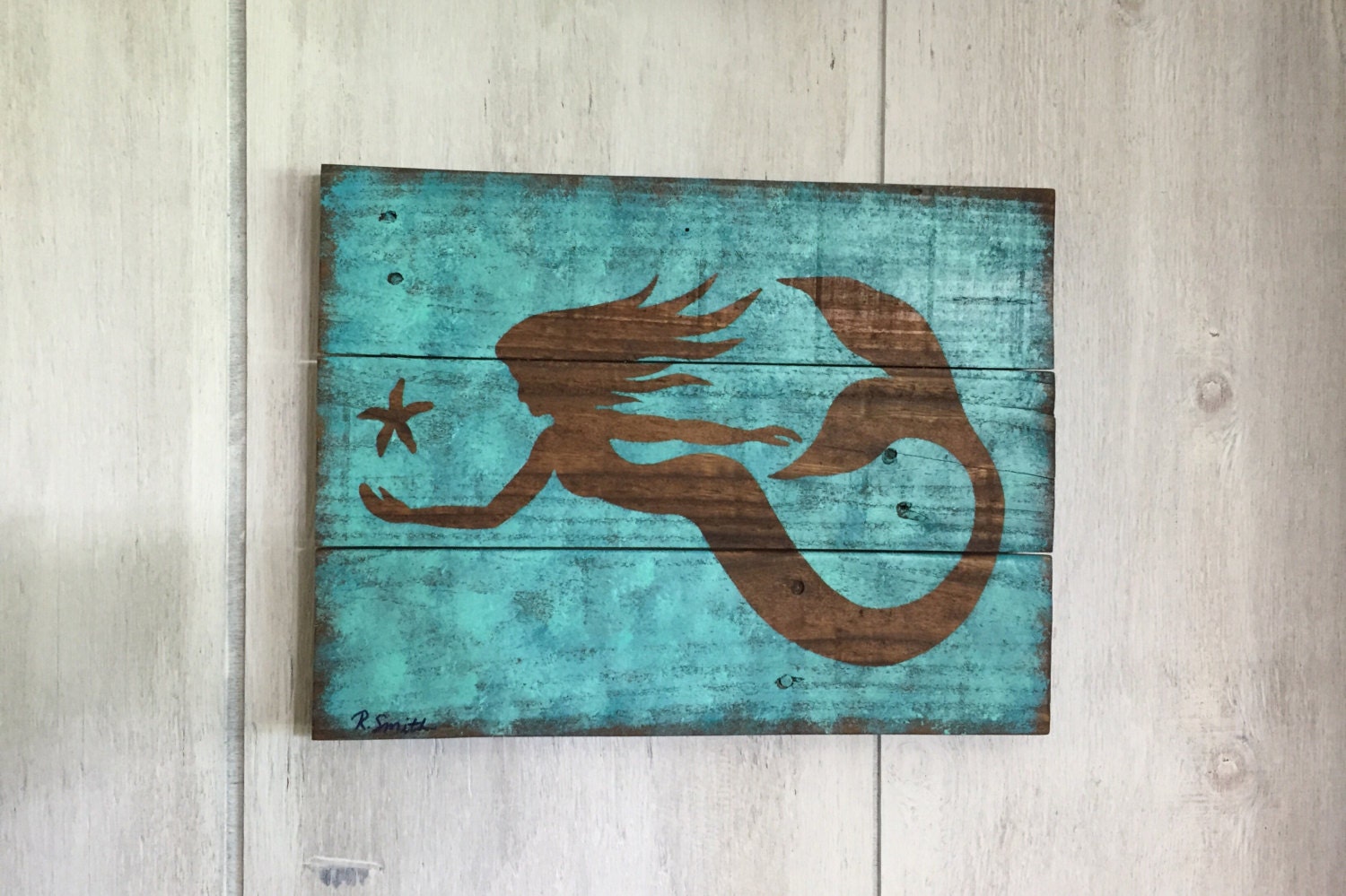 Mermaid Wall Decor Mermaid Art on pallet wood Wall Decor