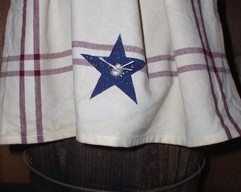 Americana Tea Towel Navy Star Burgundy Stripes Tea Towel Tea Stained Cotton Tea Towel 20" x 25" Navy Barn Star