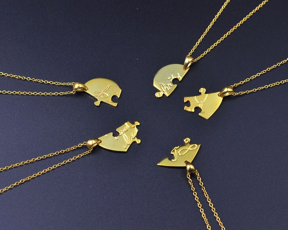 Gold Heart Puzzle Necklace 5 Pieces Puzzle by weimeiOrnaments
