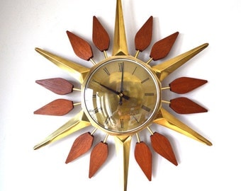 60s mid century Anstey & Wilson starburst sunburst wall clock