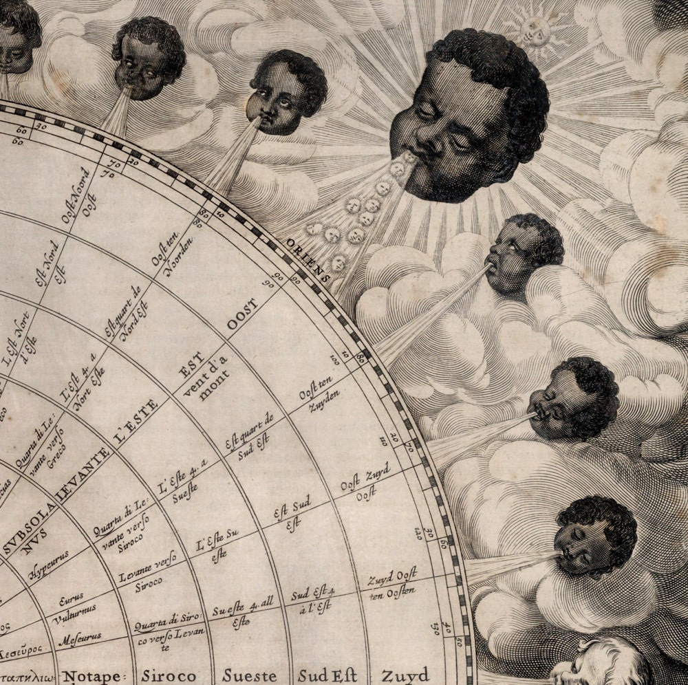 Map of the Winds Compass Rose Chart Vintage Nautical Art Print