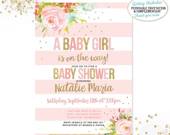 Girl Baby Shower Invitation Pink and Gold Baby Shower Invitation Pink And Gold Floral Baby Shower Invitation Girl Baby Shower Invitation