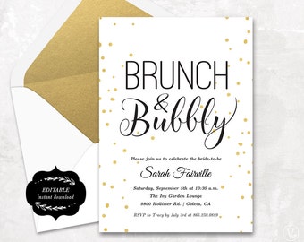 Bridal Shower Template, Printable Bridal shower Invitation, Brunch & Bubbly, DIY template, Instant DOWNLOAD - EDITABLE Text - 5x7, BS009