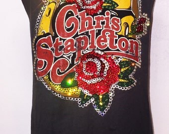 SPECIAL Custom Made To Order Distressed Chris Stapleton Shirt With Swarovski Detail