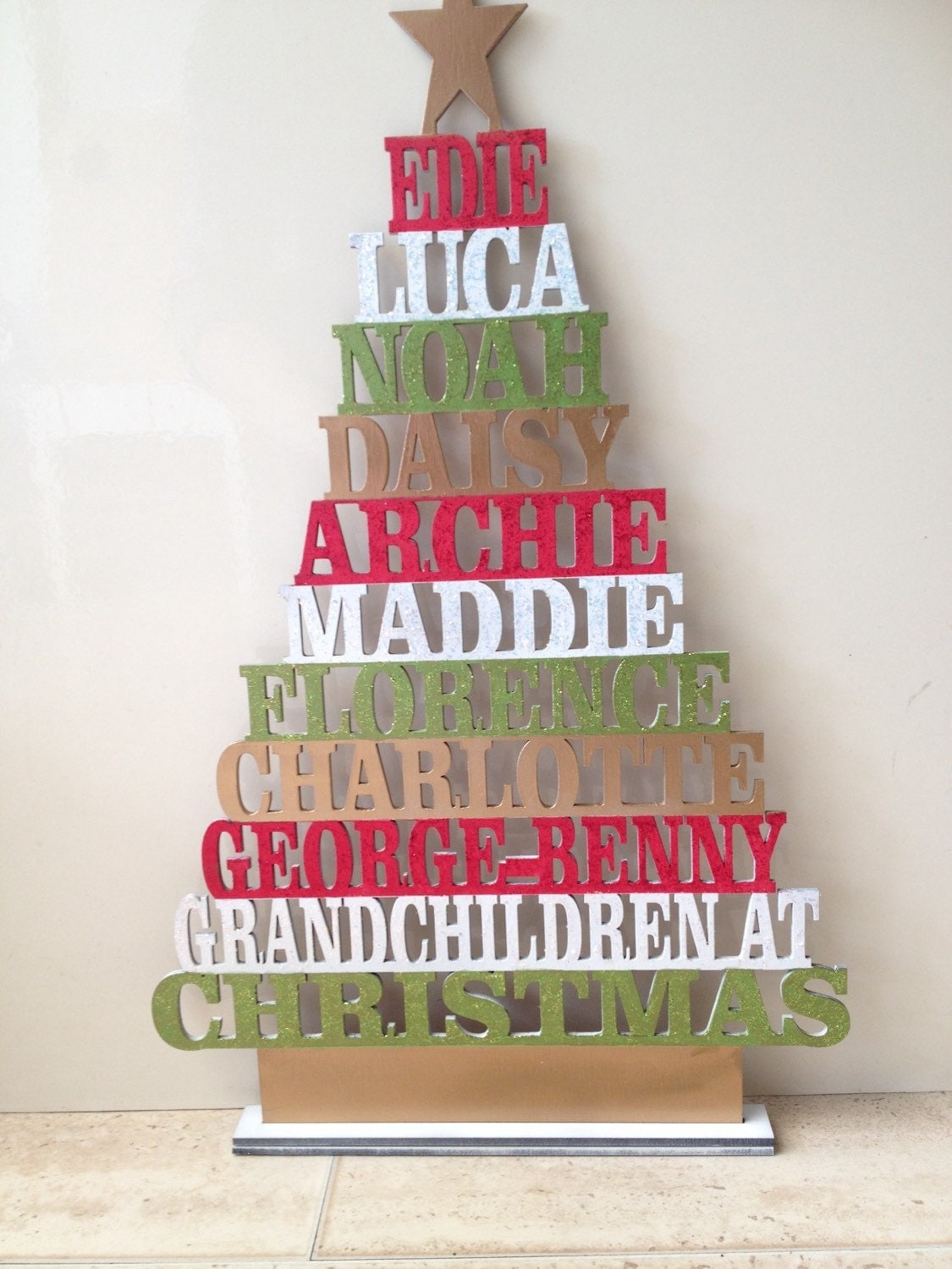 Christmas tree personalised laser cut names