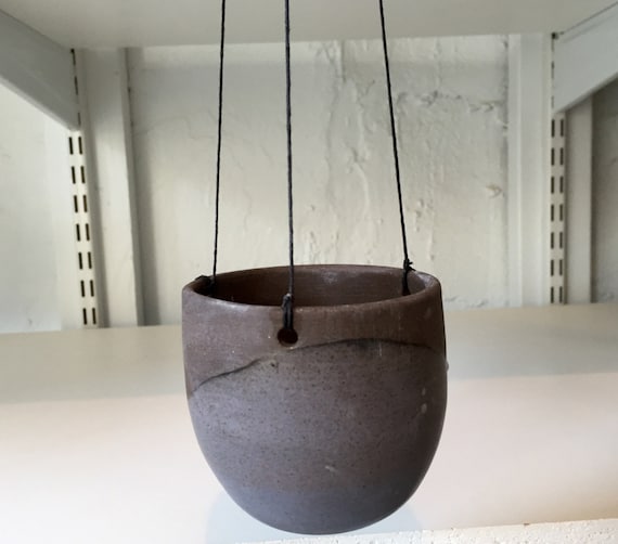Ceramic purple-grey outdoor/indoor hanging jar flower/herb/ candle holder