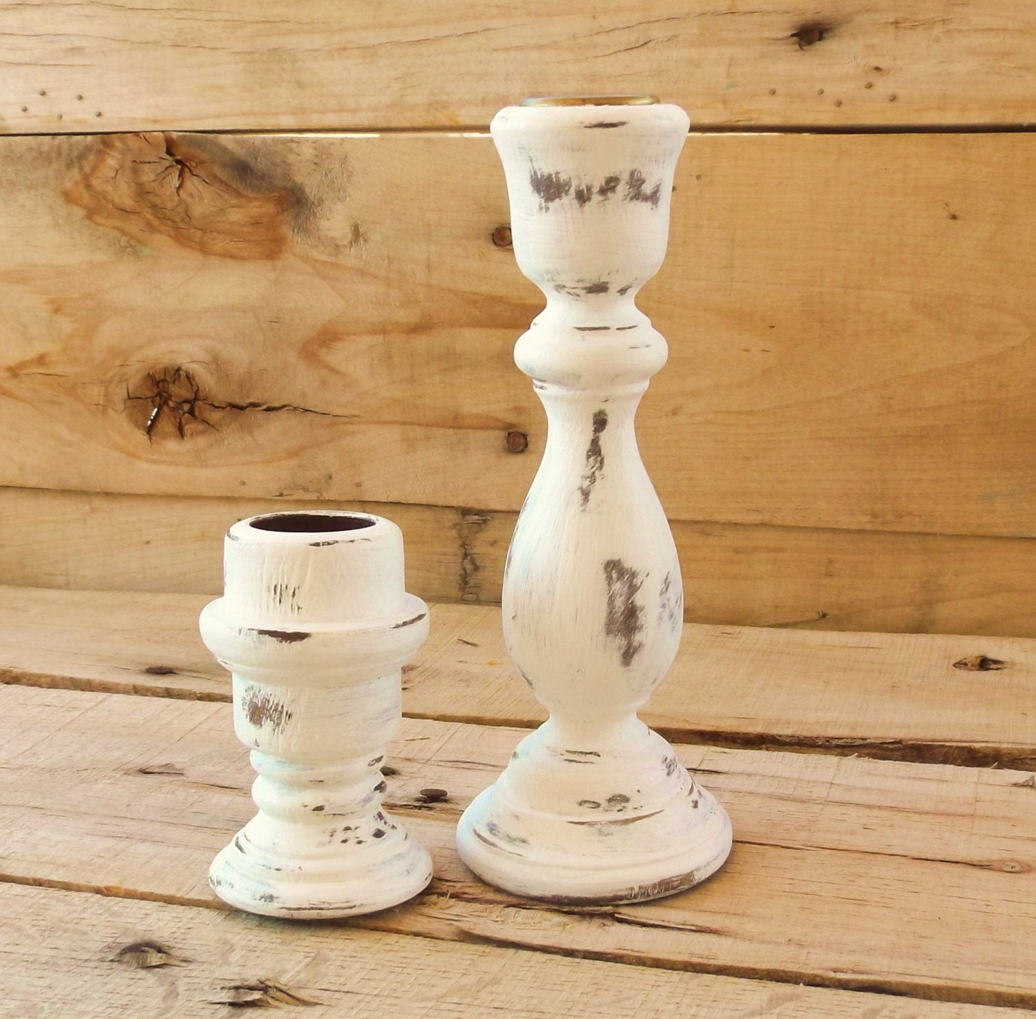 Shabby Candle Holder Set Distressed Candle Holders White