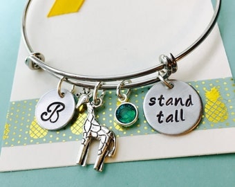 Giraffe Bracelet, Giraffe Jewelry, Stand Tall, Be Different, Adjustable Bracelet, Giraffe Charm Bracelet, Personalized Initial Jewelry,