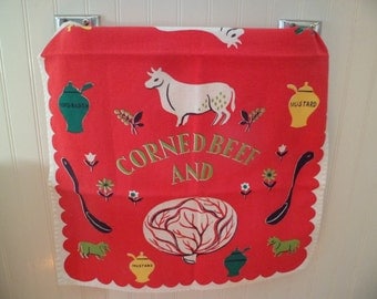 Vintage Kitchen Tea Dish Towel Table Runner~Corned Beef & Cabbage