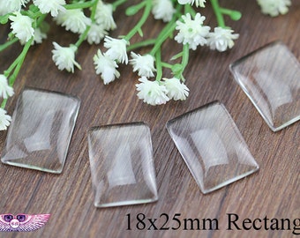 Rectangle Glass Cabochon 18x25mm - Magnify- Flat Back - Clear Glass Cover - Pendant Glass Cabochon - Glass Insert - High Clarity