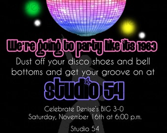 Disco Studio 54 Invitation / Fundraiser Charity Event Theme