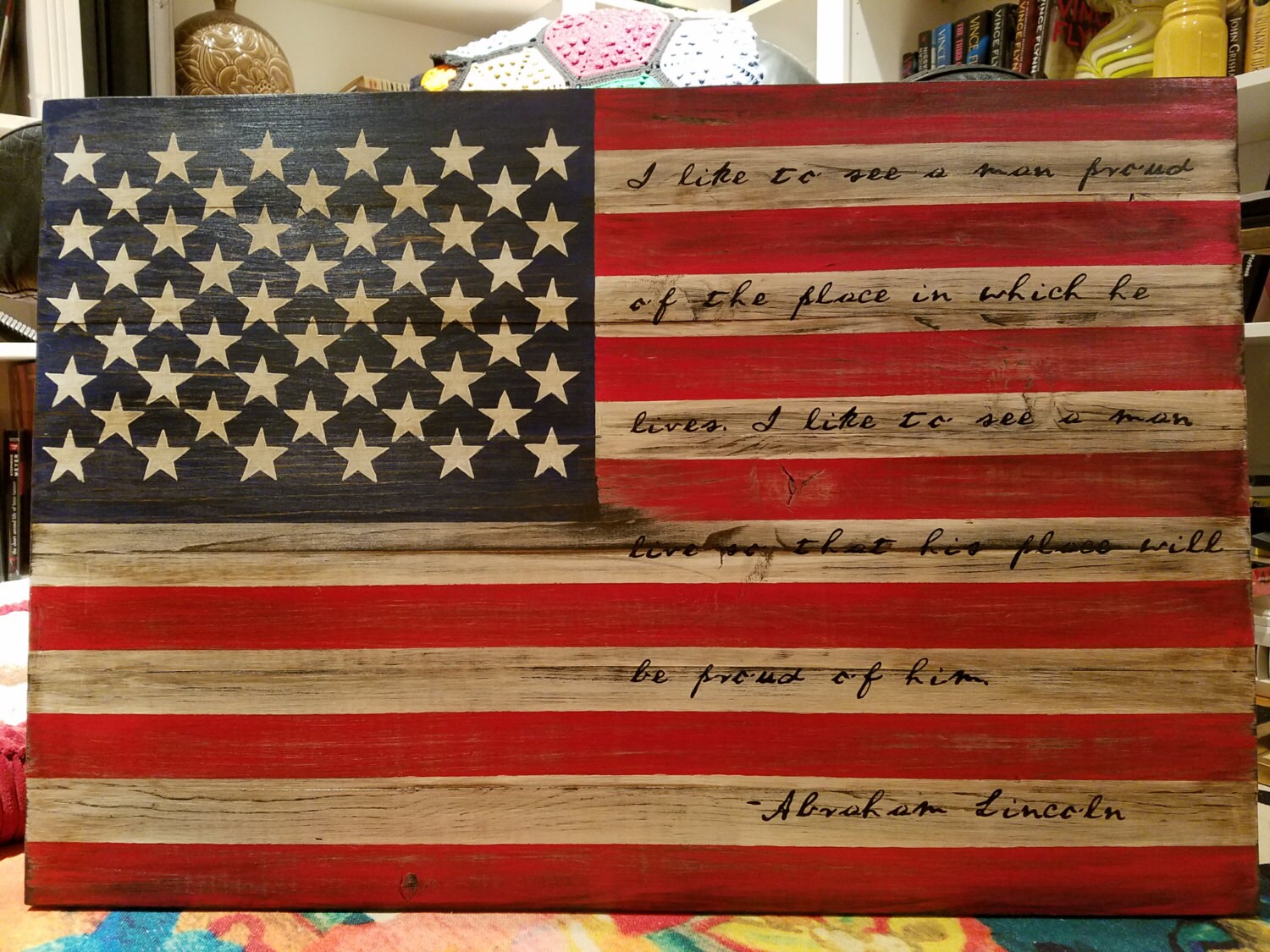 Personalized Distressed Wooden American Flag