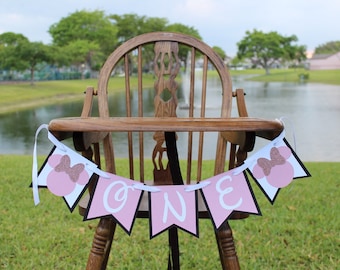 Minnie Mouse High Chair Banner Minnie Pink and Black Banner Minnie Mouse Party Decorations Minnie Banner Minnie Cake Smash Banner Photoprop