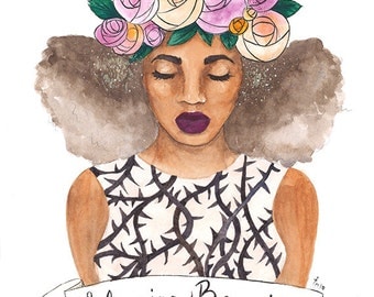 Briar Rose | disney inspired, blush, orange, black, natural hair, watercolor, black art, carefree black girl, black girl magic