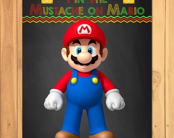 Pin the Mustache on Mario Chalkboard Party Game * Super Mario Brothers Printable * Super Mario Pin the Tail Game * Super Mario Party Favors